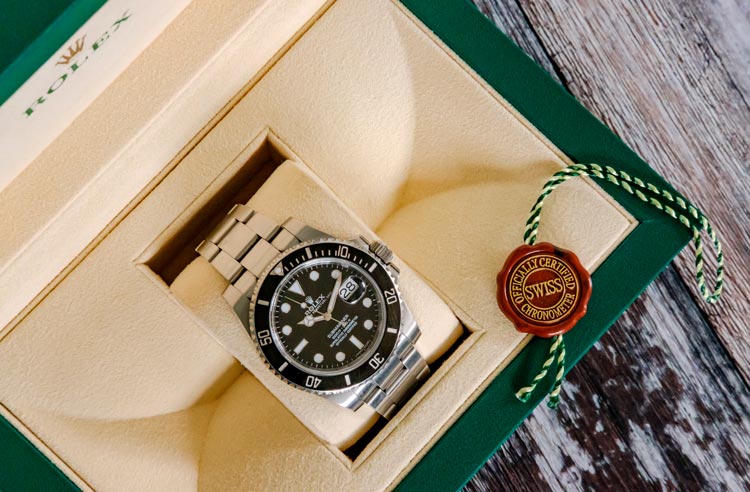 Rolex watch in a branded packaging